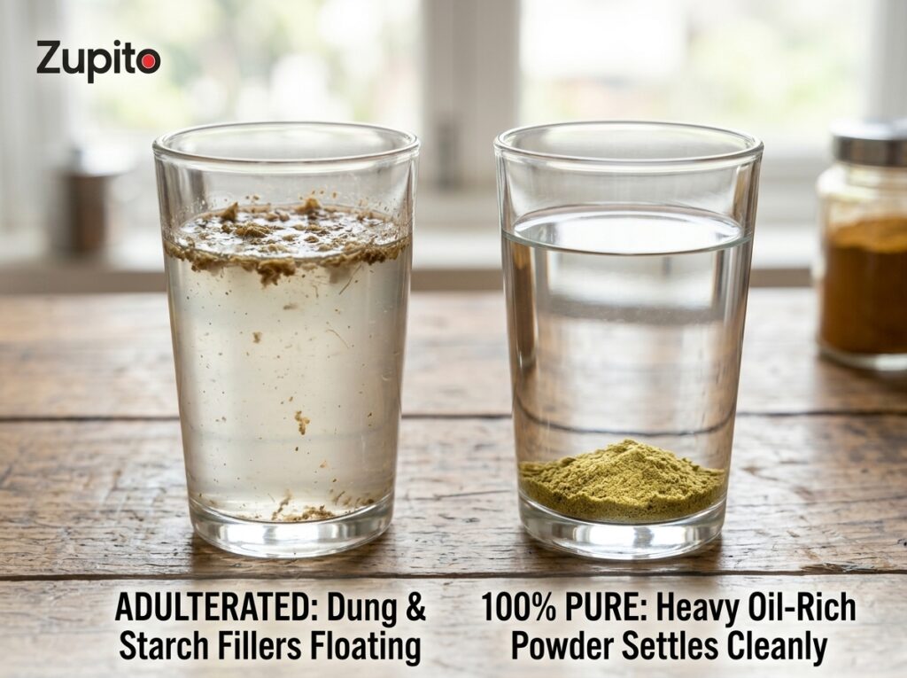 Water test checking dhaniya powder price value and purity against starch fillers