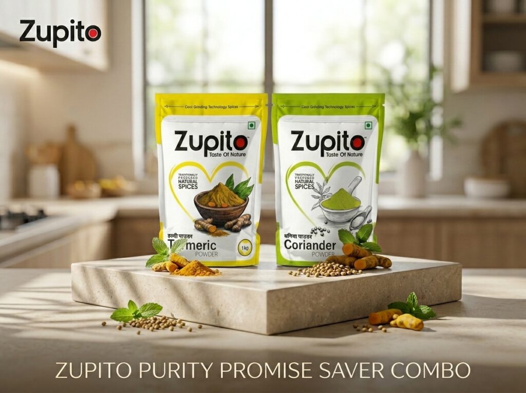 Buy the certified pure turmeric and coriander combo pouch with advanced zero leakage multi layer sealing.
