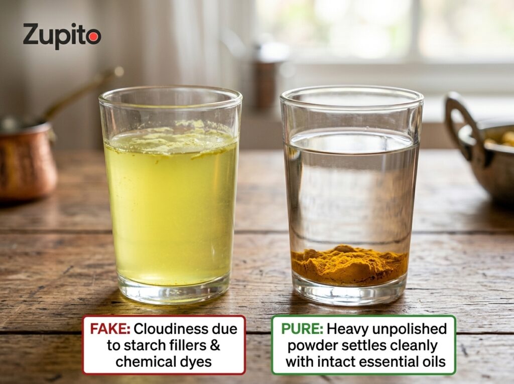How to check pure organic haldi powder at home using water sediment test