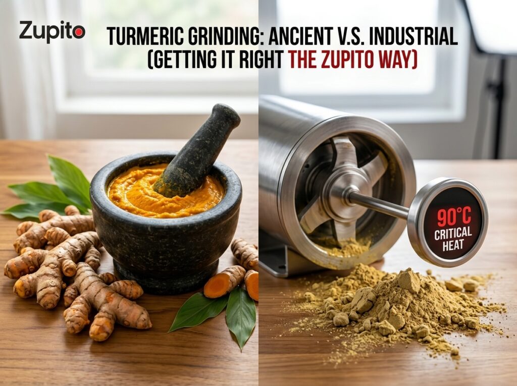 visual distinction between pure manual vs modern heat-damaged turmeric powder