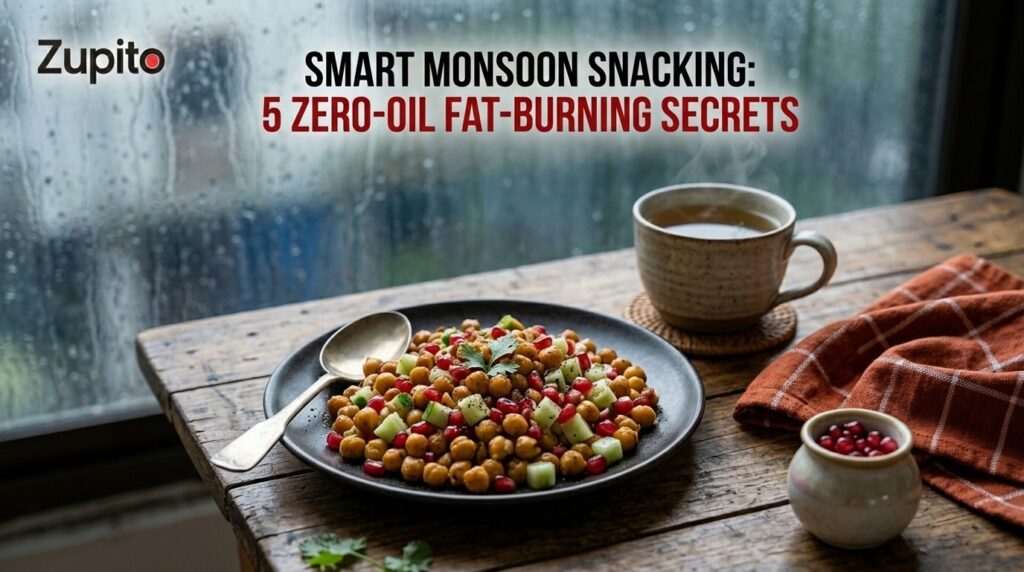 healthy low calorie indian snacks with roasted chickpeas and sprouts on rainy day