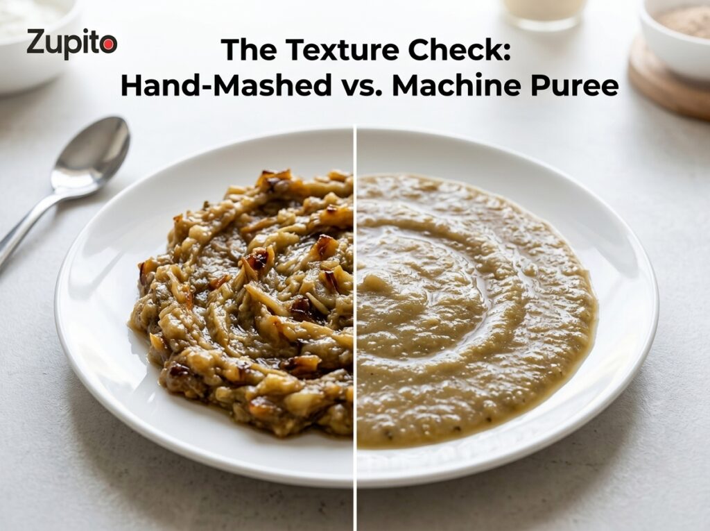hand mashed baingan bharta recipe texture vs watery machine puree