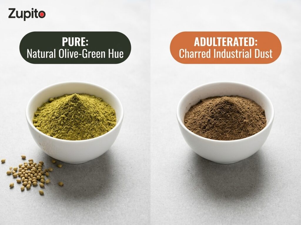 visual testing parameters to identify the best coriander powder flavor and purity