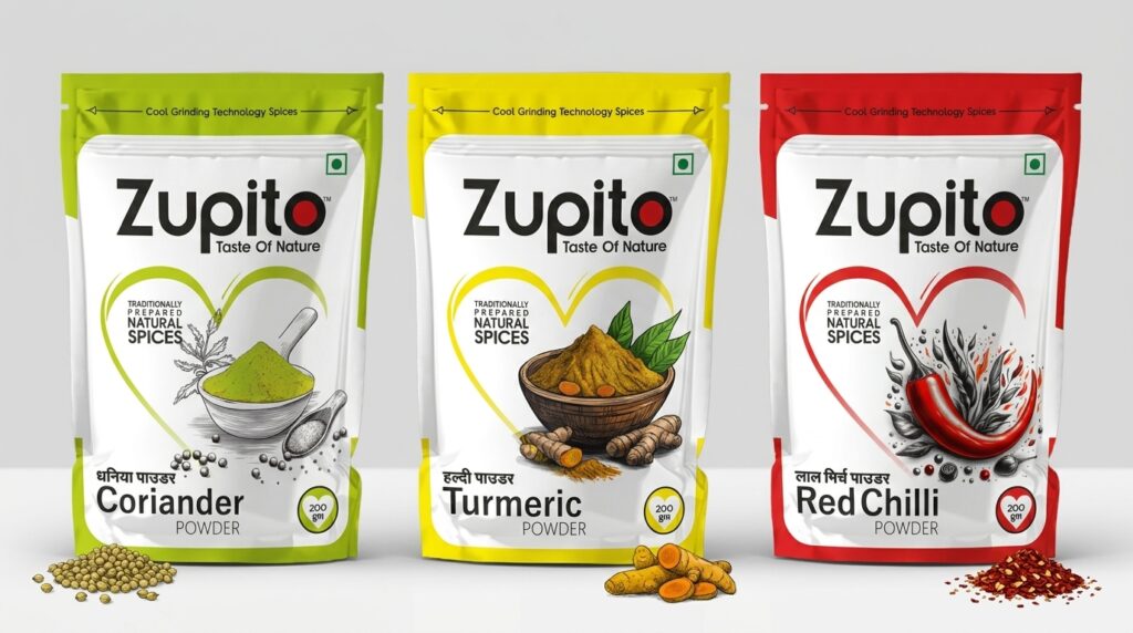 premium coriander powder small pack combo and pure spice trio lineup by zupito