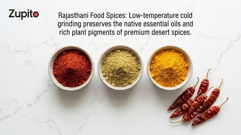 Rajasthani food spices premium cold ground mathania lal mirch coriander powder in vintage bowls