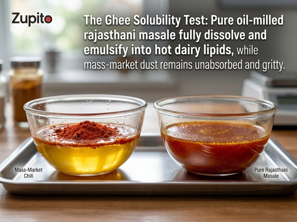 blooming rich rajasthani masale inside bubbling hot organic cow ghee oil emulsion