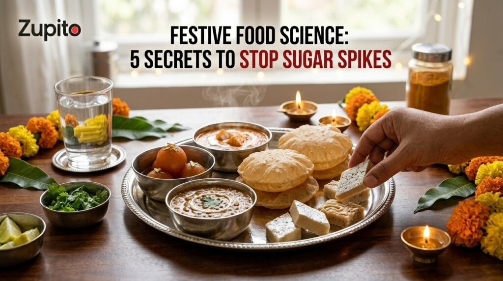 indian festive food science with sweets and spiced thali