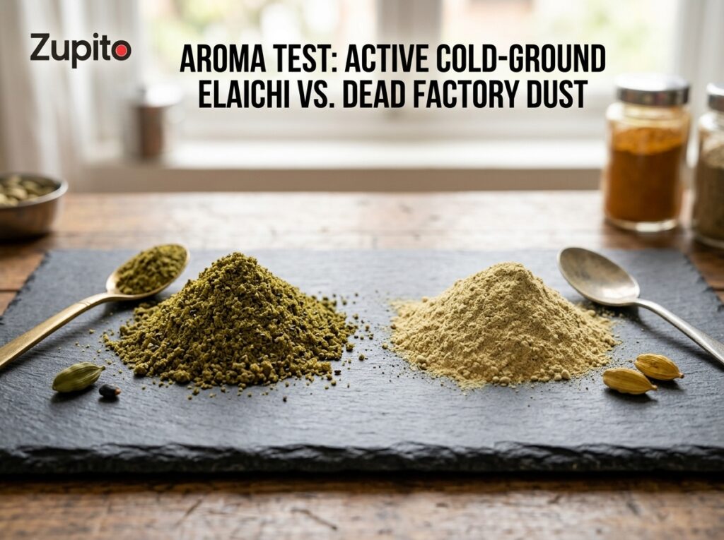 vibrant green cardamom pods and cold ground elaichi powder rich in essential oils