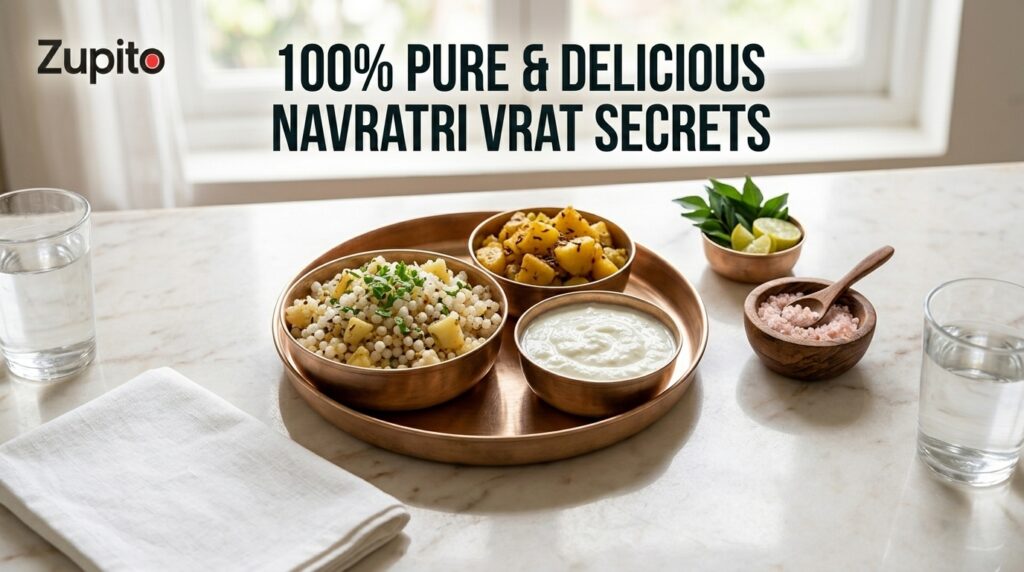 Navratri vrat recipes with sabudana khichdi and crispy potato wedges seasoned with rock salt