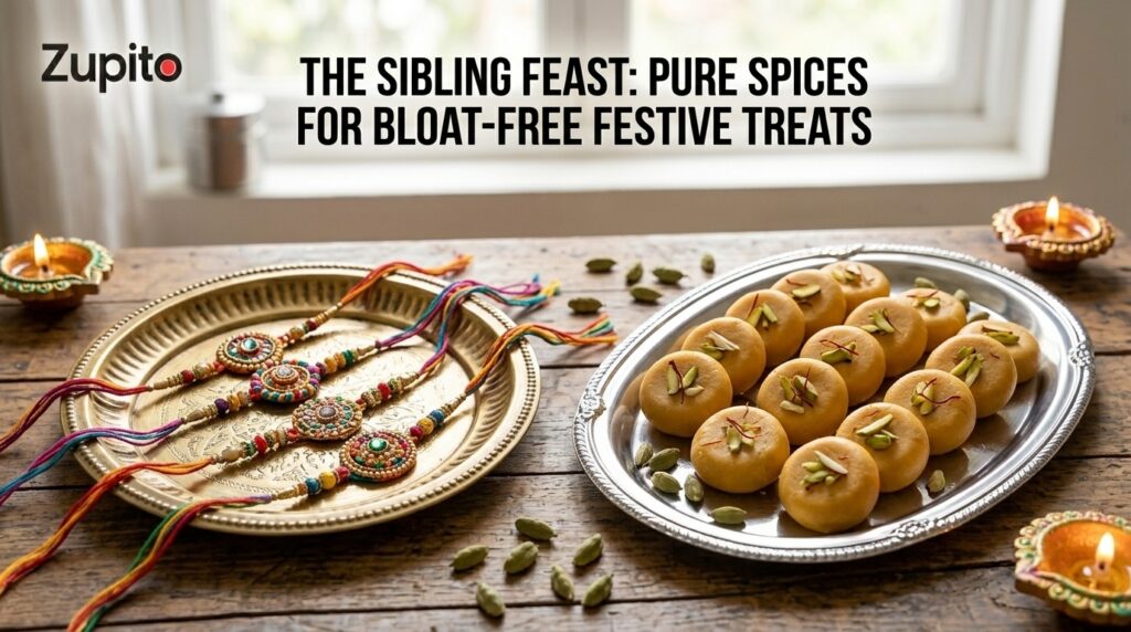 traditional Raksha Bandhan recipes platter with colorful rakhis and homemade milk pedas