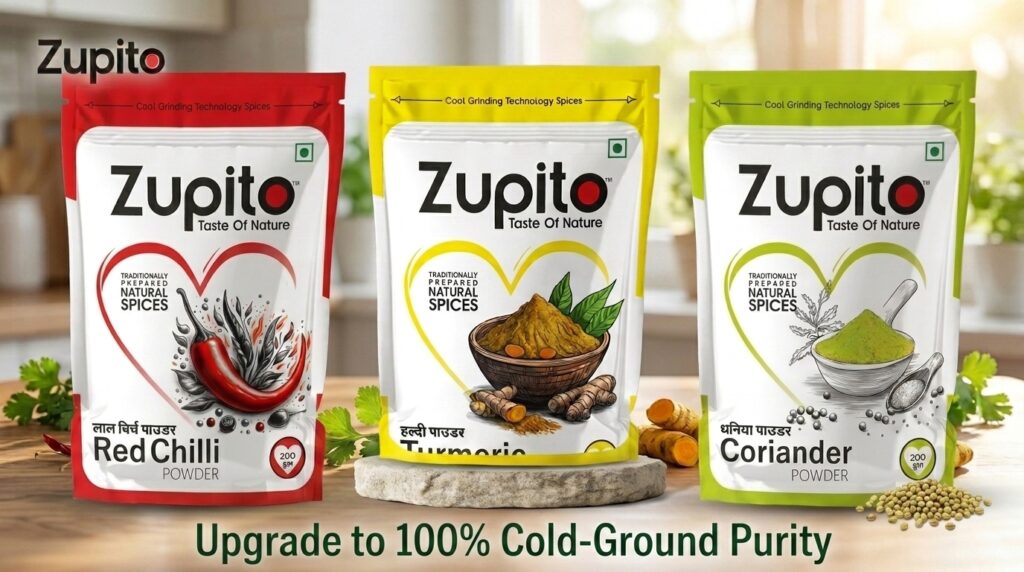 premium single origin high curcumin turmeric pack trio setup on kitchen platform