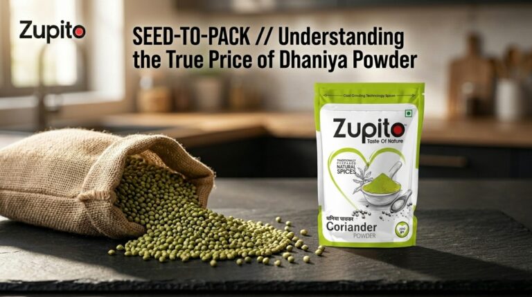 Premium whole coriander seeds and unpolished coriander powder showcasing clean price of dhaniya powder value metrics