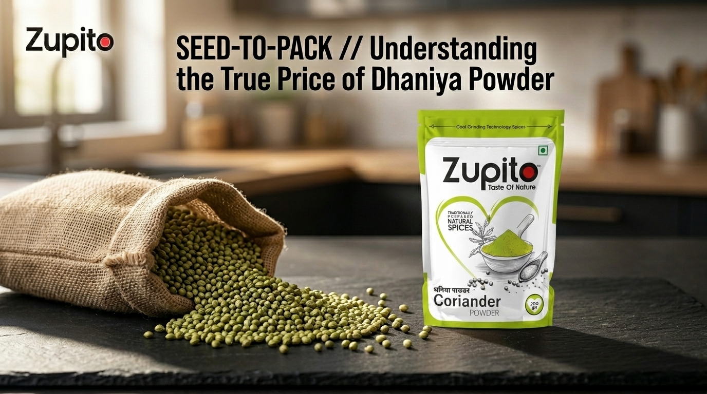 Premium whole coriander seeds and unpolished coriander powder showcasing clean price of dhaniya powder value metrics